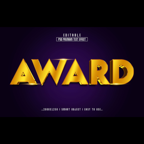 Purple background with gold text that says award.