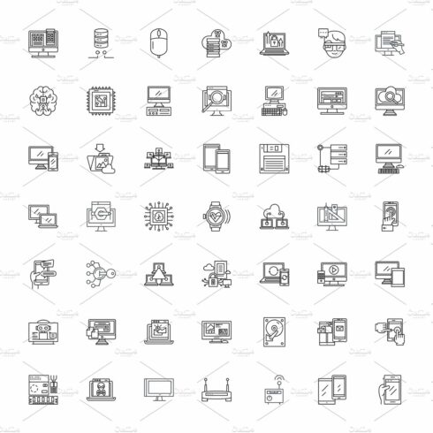 Computer devices linear icons, signs cover image.