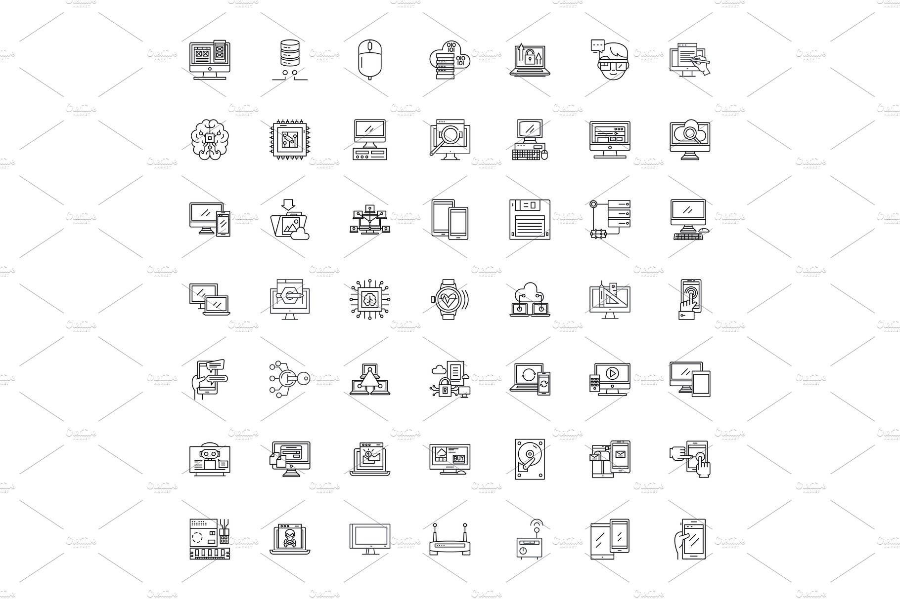 Computer devices linear icons, signs cover image.
