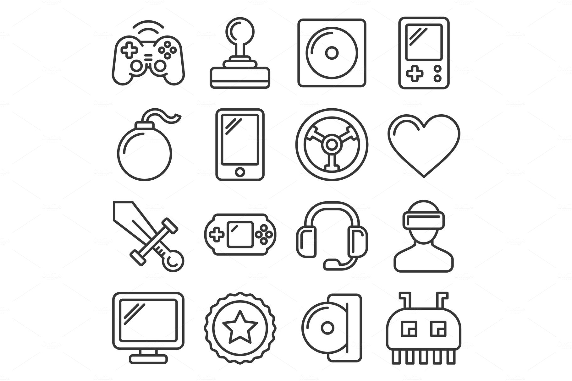 Computer Video Game Icons Set on cover image.