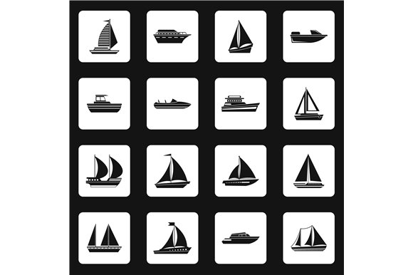 Sailing ship icons set, simple style cover image.