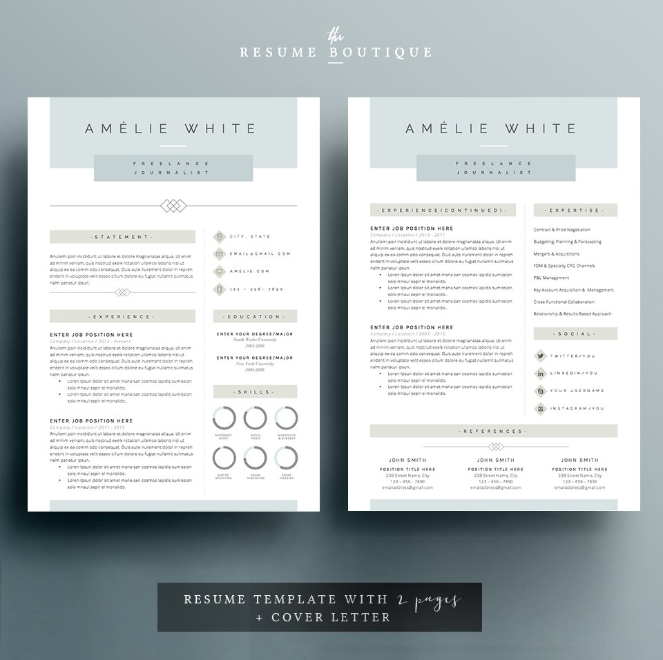 Resume Template 4 page pack | Opal preview image.