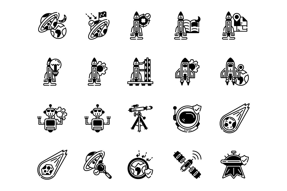 20 Space and Astronomy Black Icons preview image.