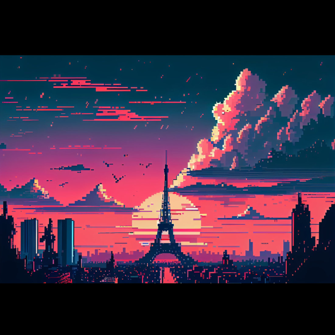Pixel Cityscape Retro Vaporwave Midjourney Prompt preview image.