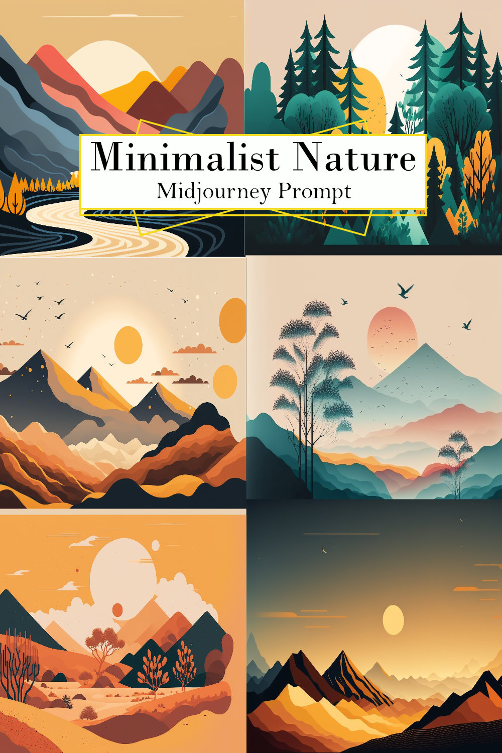 Minimalist Nature Midjourney Prompt pinterest preview image.