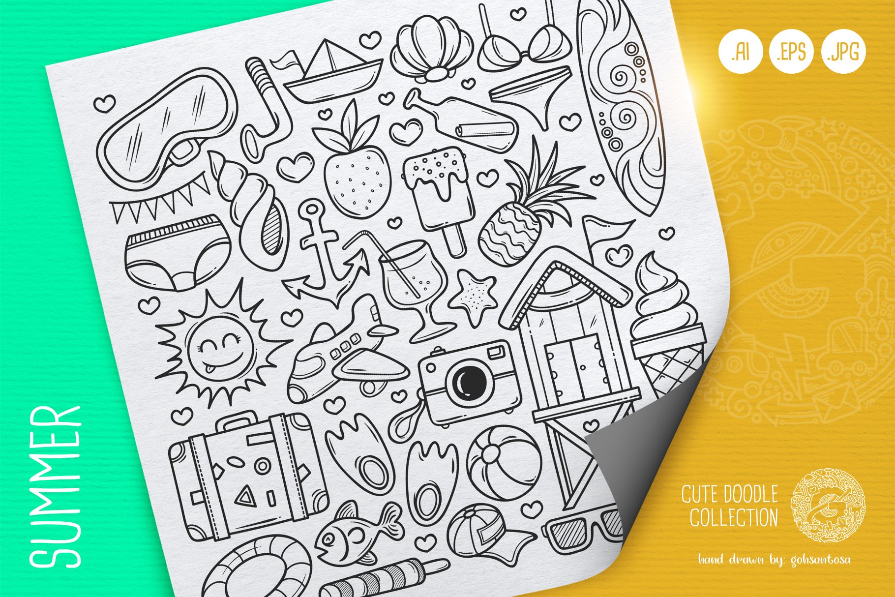 Summer Icons Doodle Vector cover image.