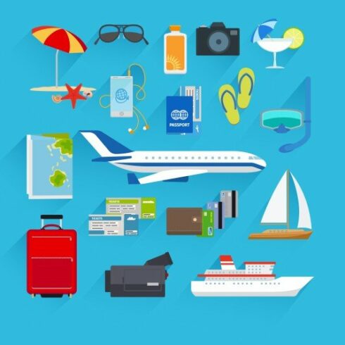 Travel flat icons cover image.