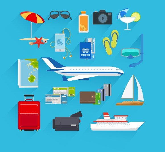 Travel flat icons cover image.