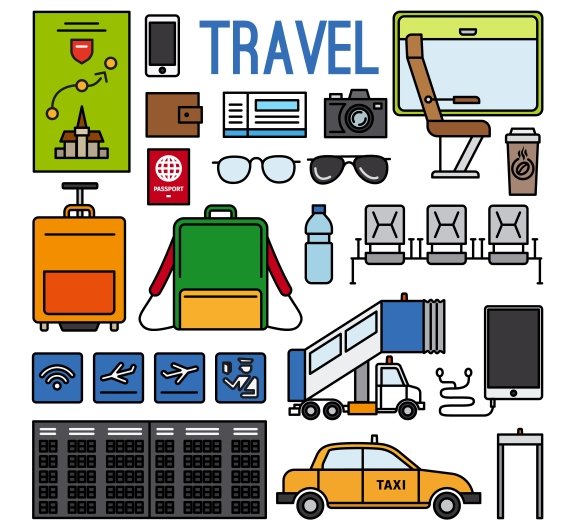 Airport and travel icons set cover image.