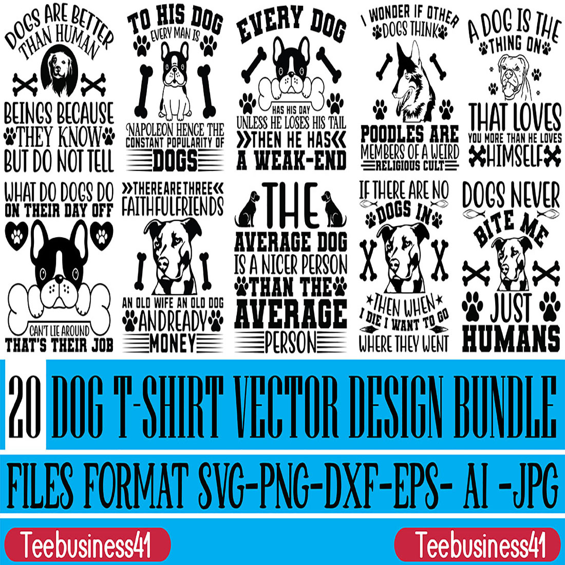 20 Dog T-shirt design Bundle Vector Template preview image.