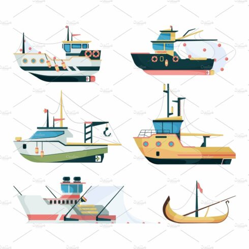 Fishing boats. Marine sailing cover image.