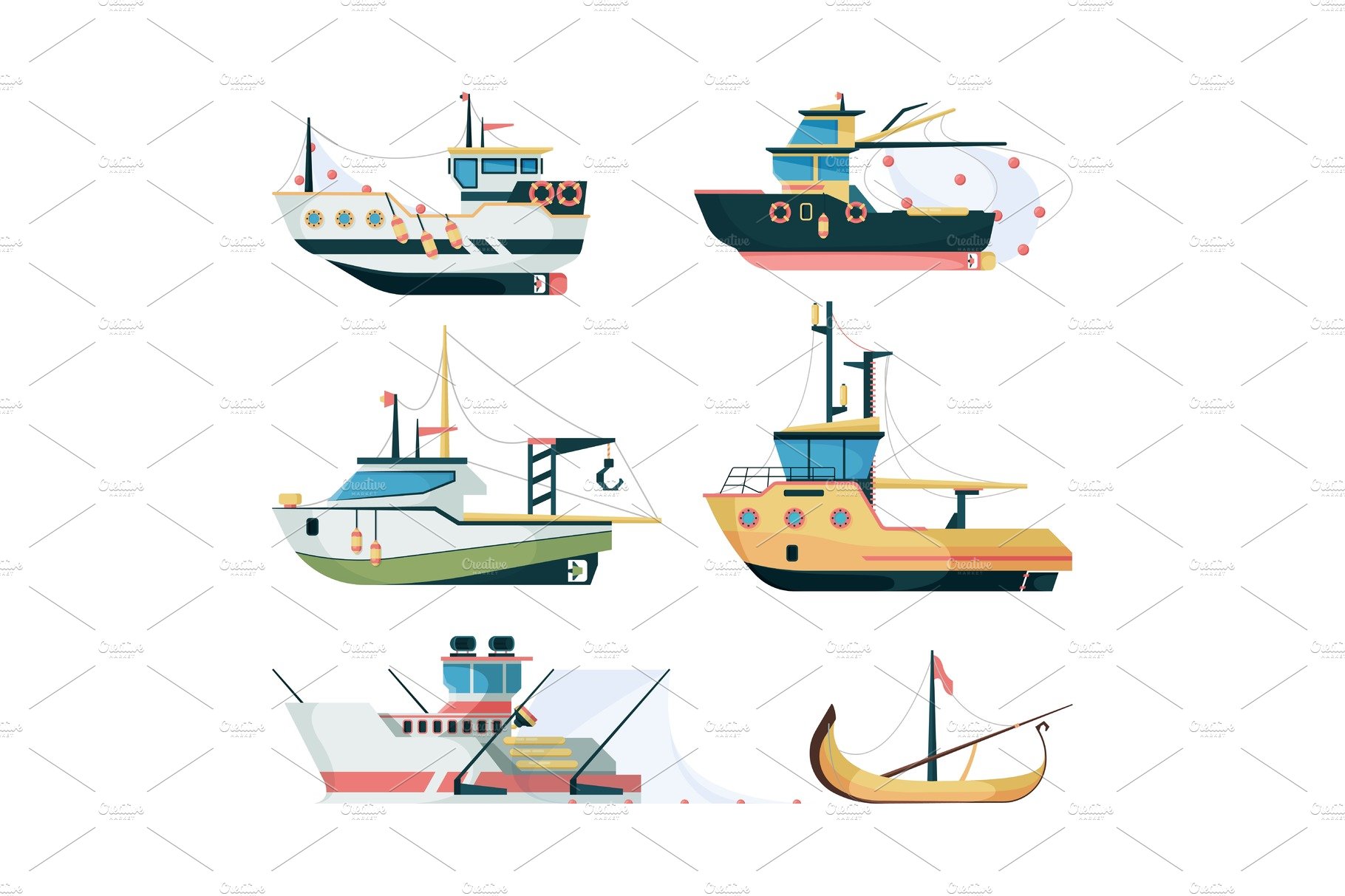 Fishing boats. Marine sailing cover image.