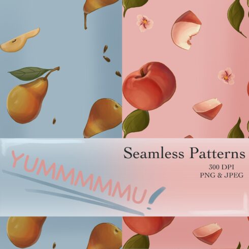 Seamless pattern with fruits (peach and pear) cover image.