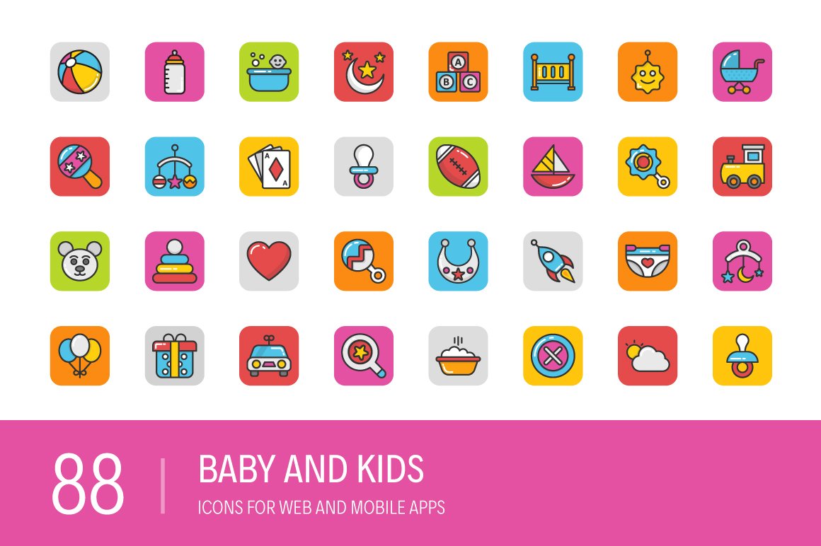88 Baby and Kids Icons cover image.