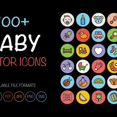 100+ Baby Colored Vector Icons cover image.