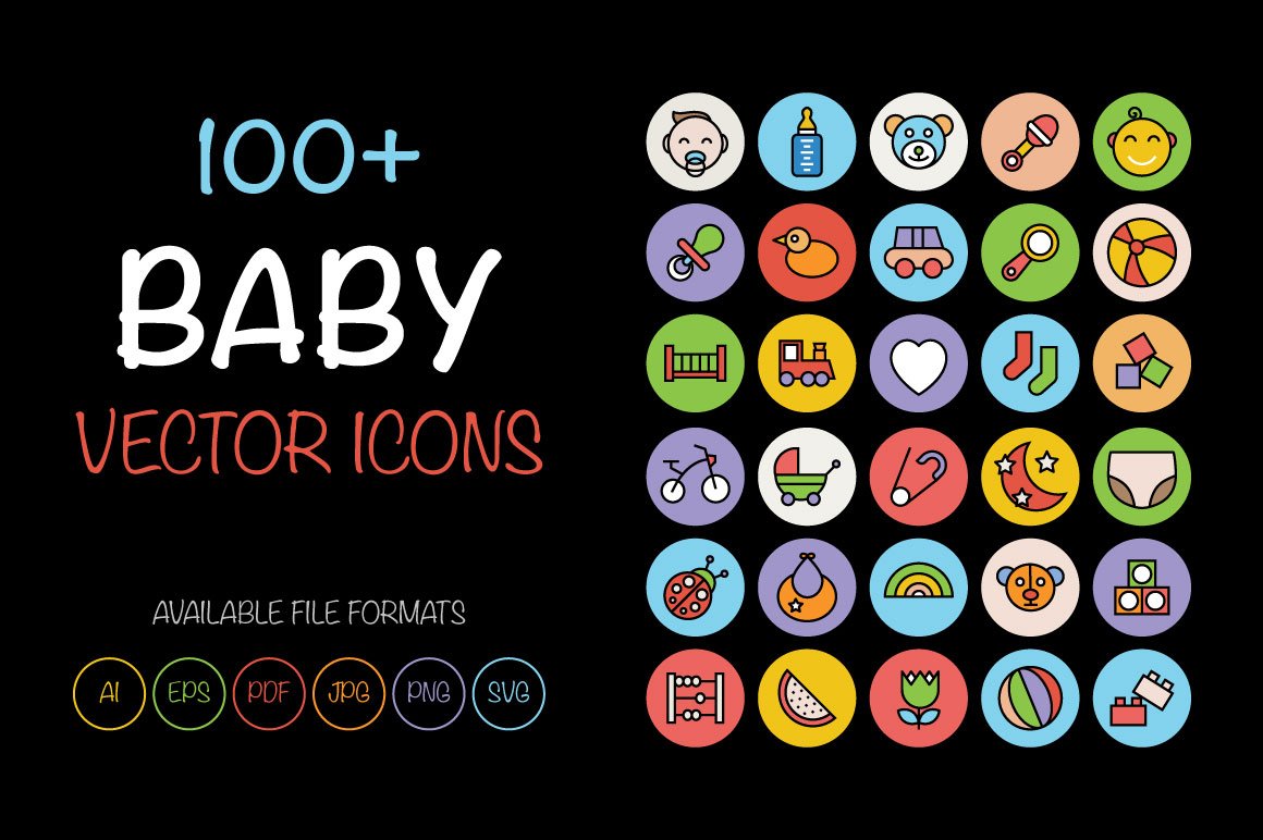 100+ Baby Colored Vector Icons cover image.