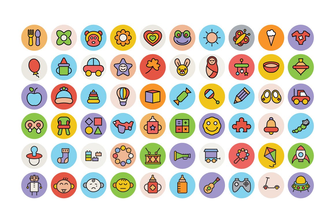 100+ Baby Colored Vector Icons preview image.