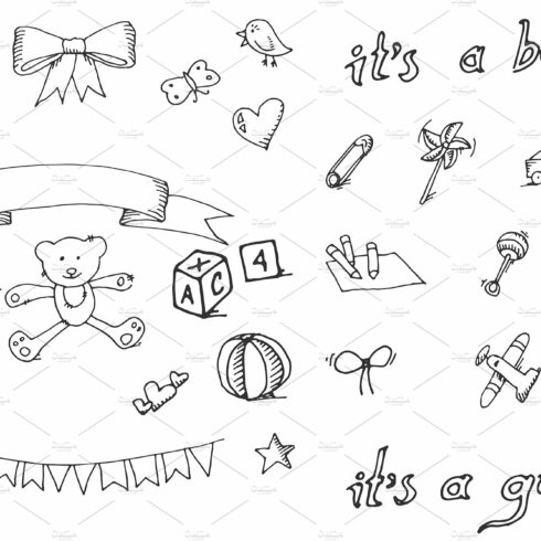 Baby doodle icons set cover image.