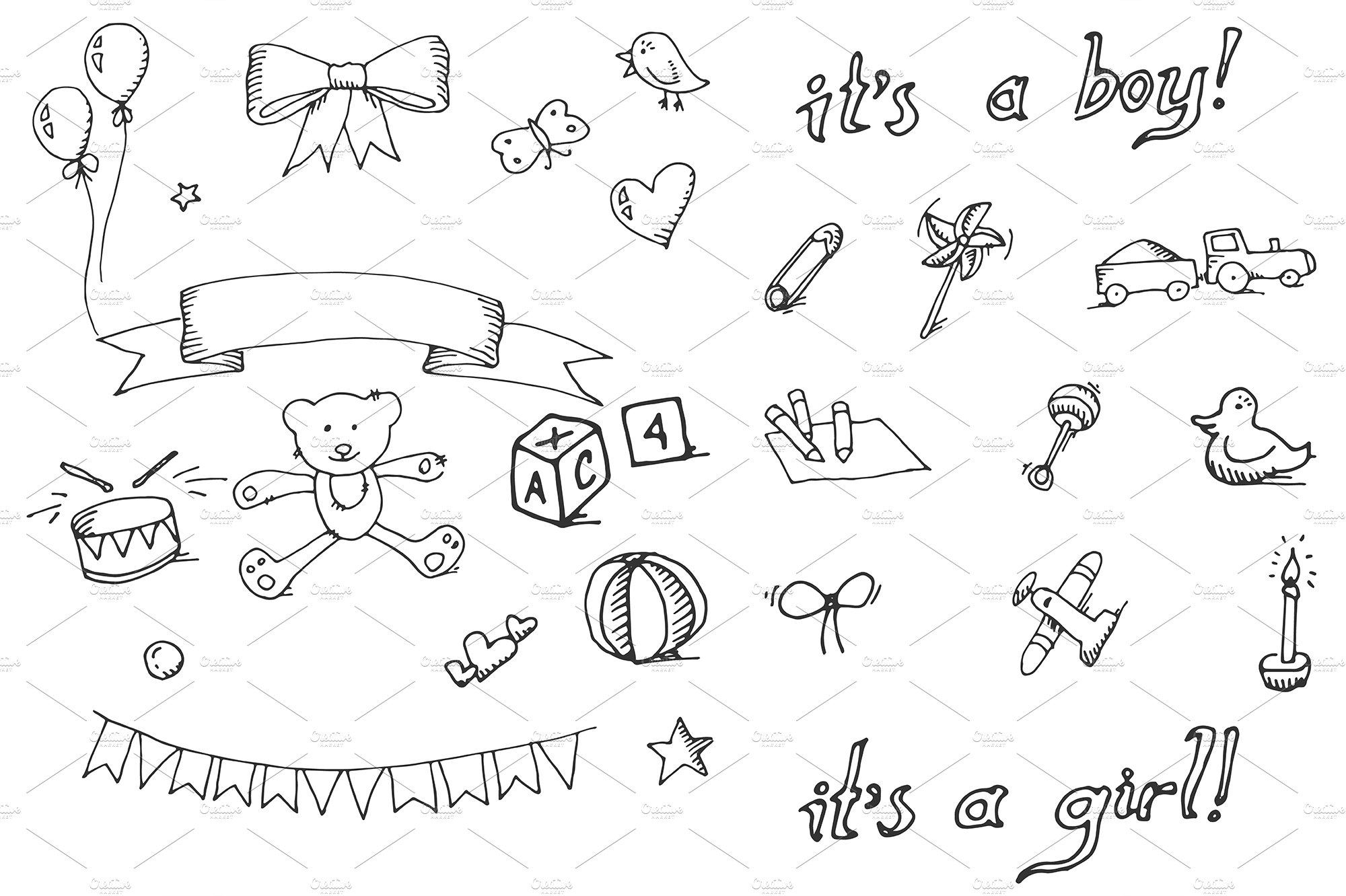 Baby doodle icons set cover image.