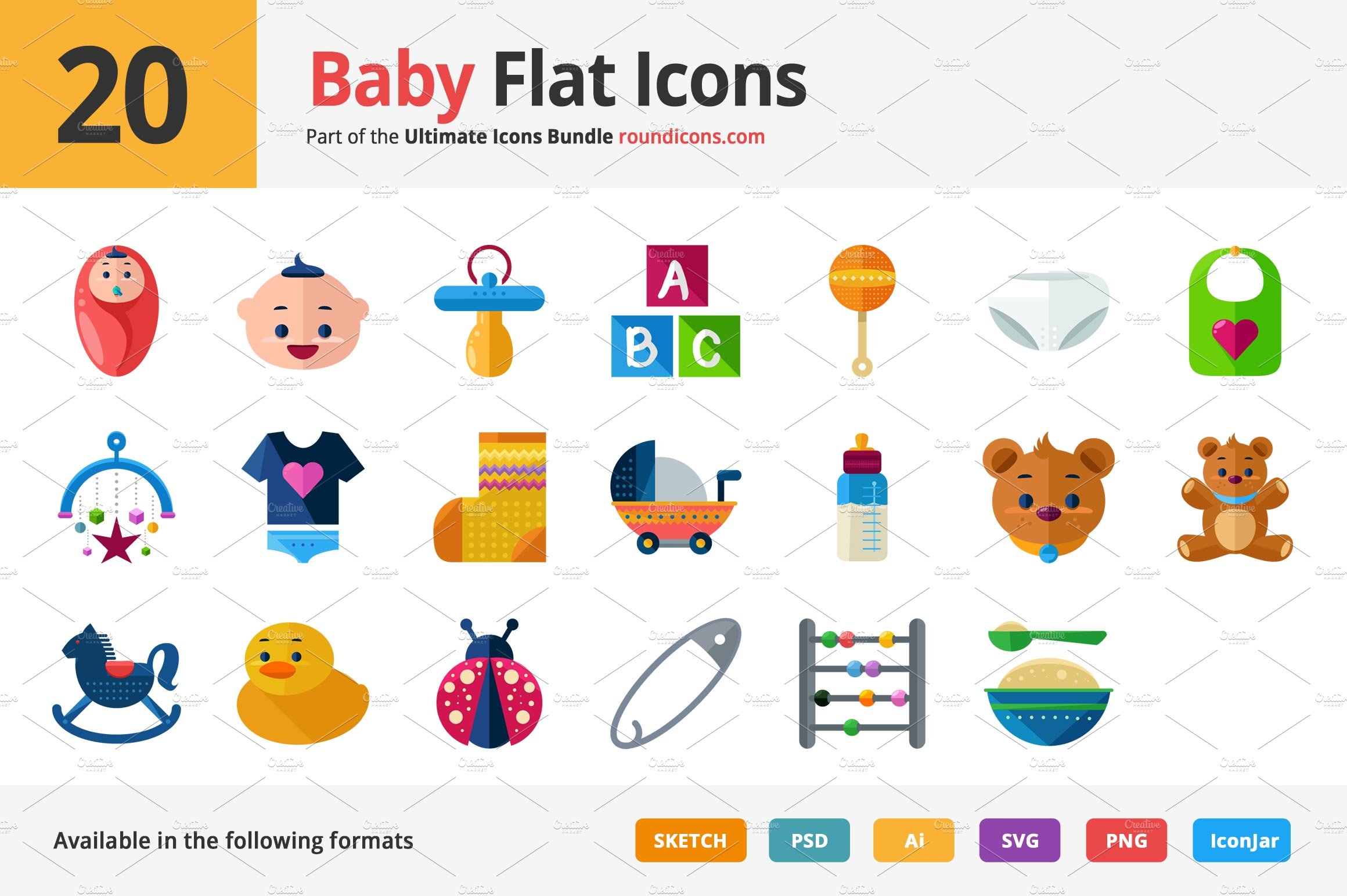 20 Baby Flat Icons cover image.