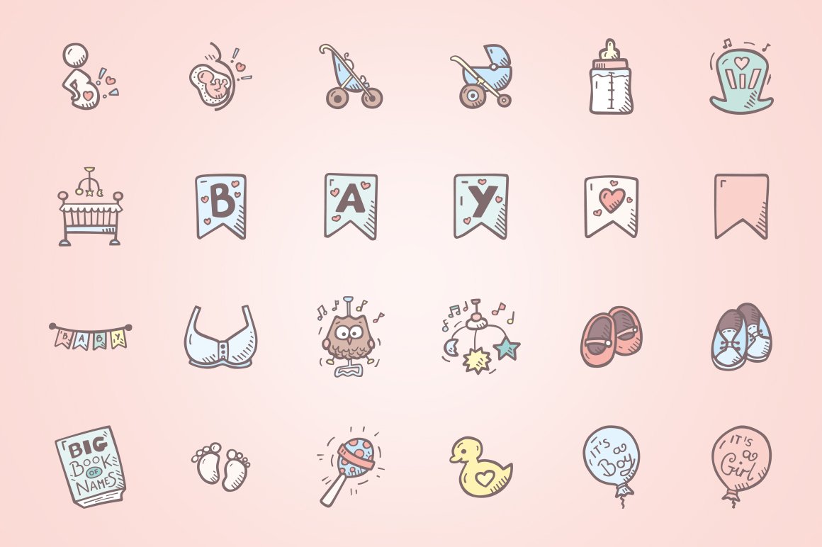 Baby Shower - Hand Drawn Icons preview image.