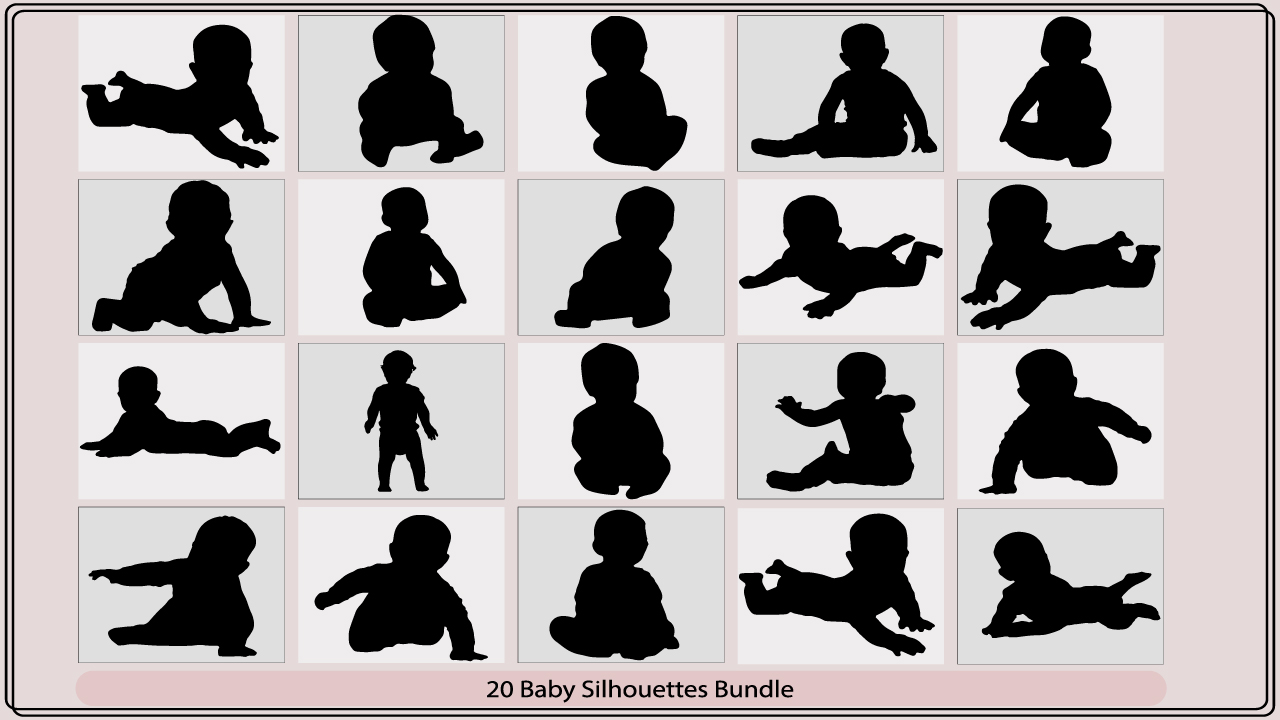 Baby silhouettes bundle is shown in black and white.