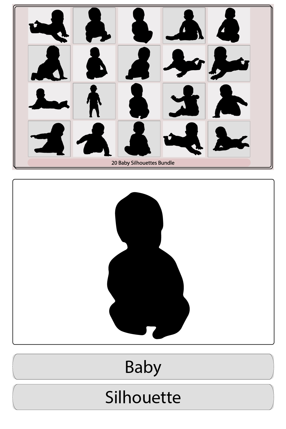 Baby Crawling Silhouettes SetVector silhouette of baby,A silhouette of playing baby, pinterest preview image.