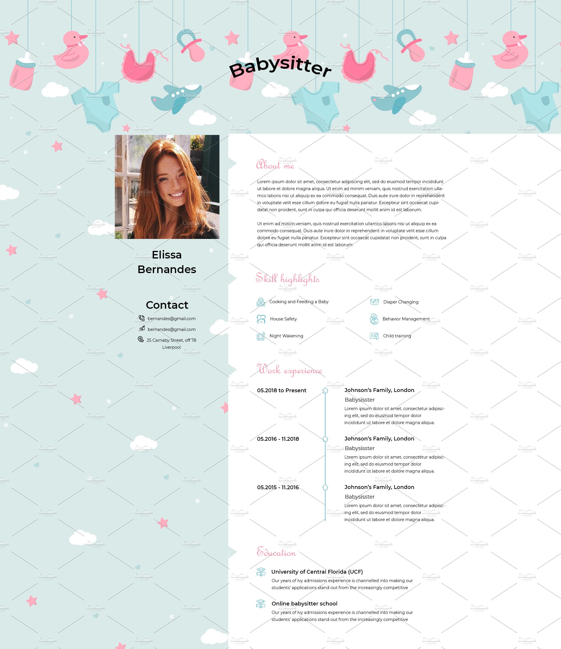 Nanny & Babysitter Resume Template preview image.