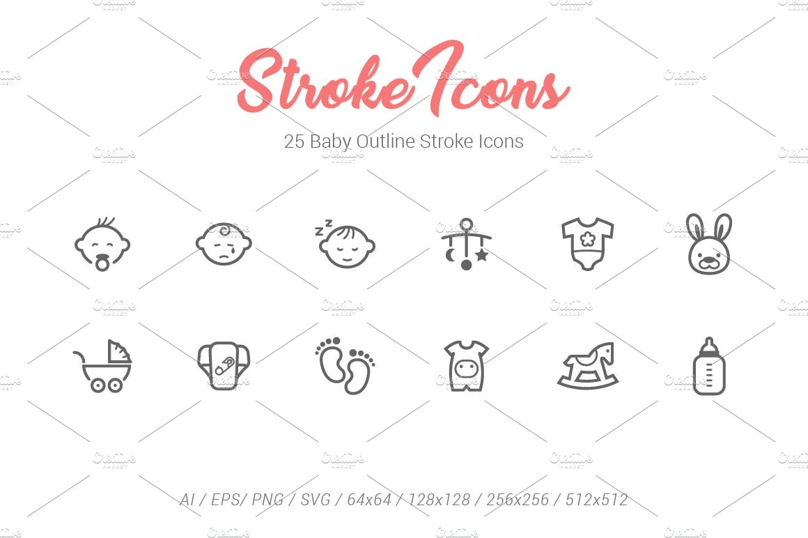 25 Baby Outline Stroke Icons cover image.