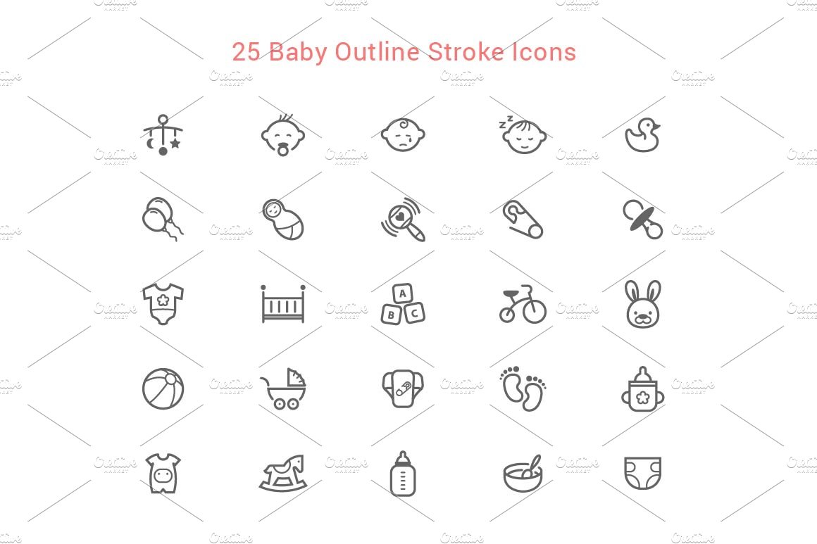 25 Baby Outline Stroke Icons preview image.