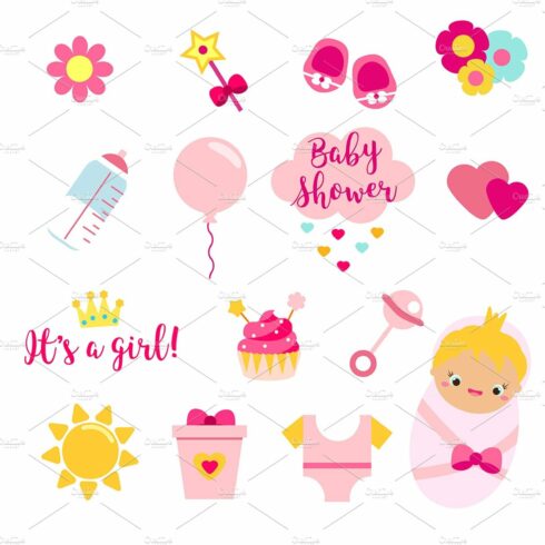 pink baby shower icons it's a girl cover image.