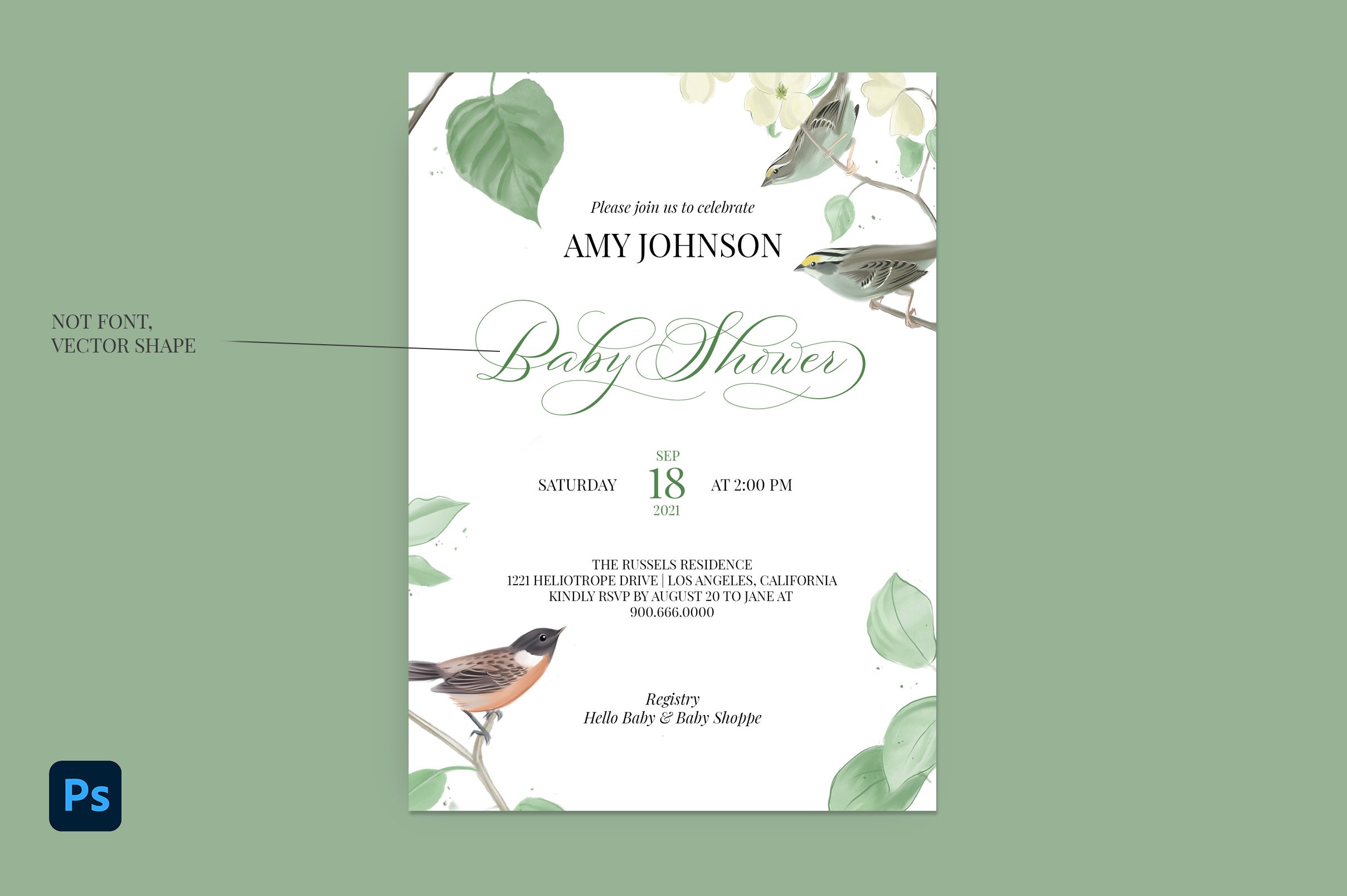 Baby Shower Invitation Template preview image.