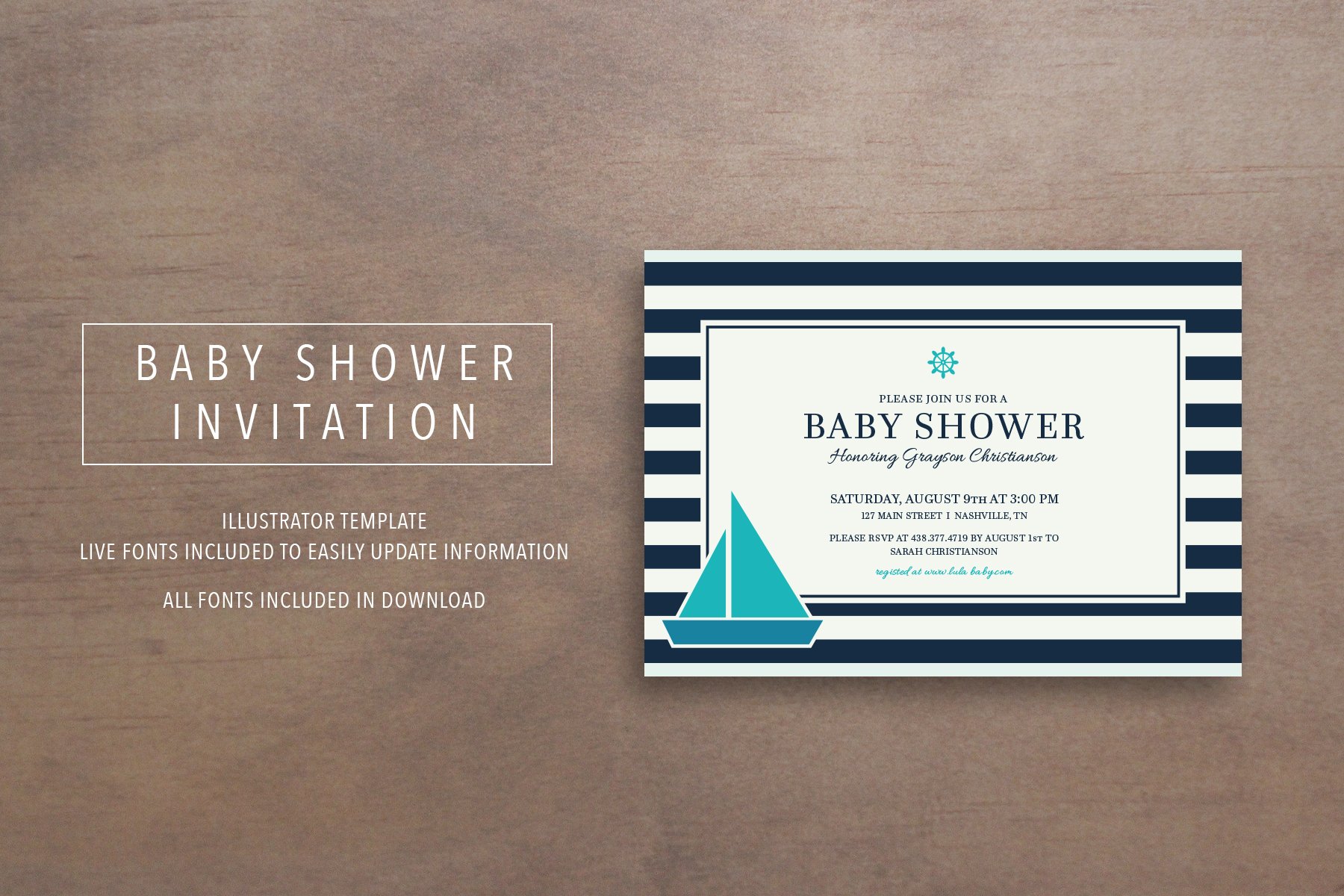 Nautical Baby Shower Invitation cover image.