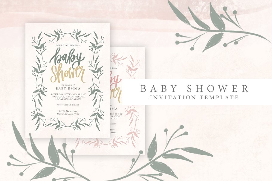 Feminine Baby Shower Invitation cover image.