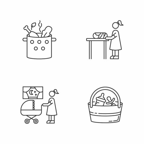 Babysitter service linear icons set cover image.