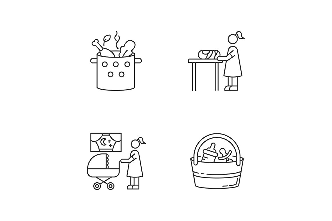 Babysitter service linear icons set cover image.