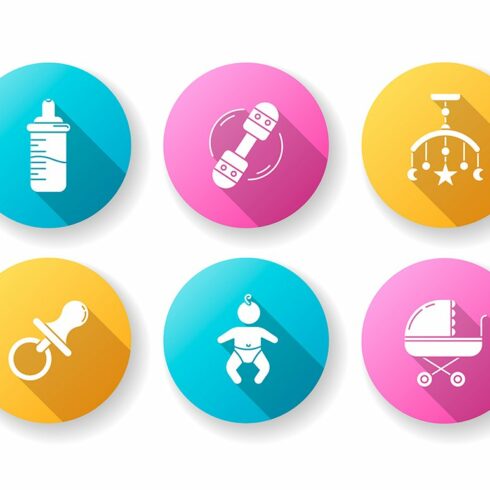 Baby care service flat design icons cover image.