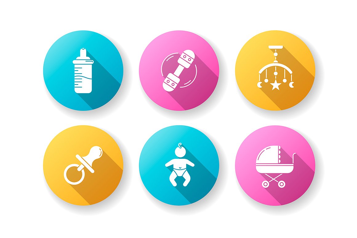 Baby care service flat design icons cover image.