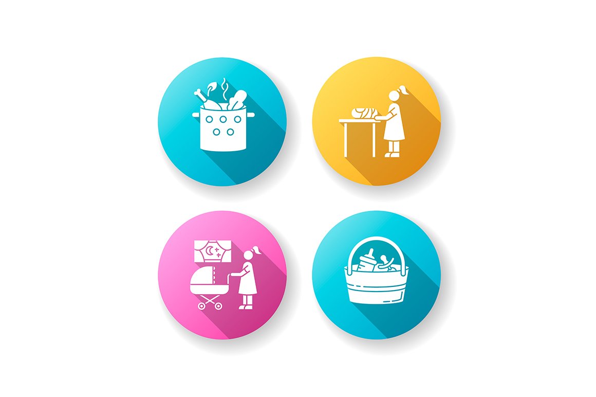 Babysitter service flat design icons cover image.