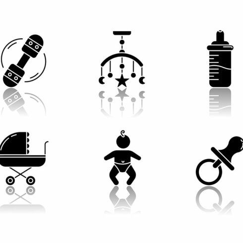 Baby care service drop shadow icons cover image.