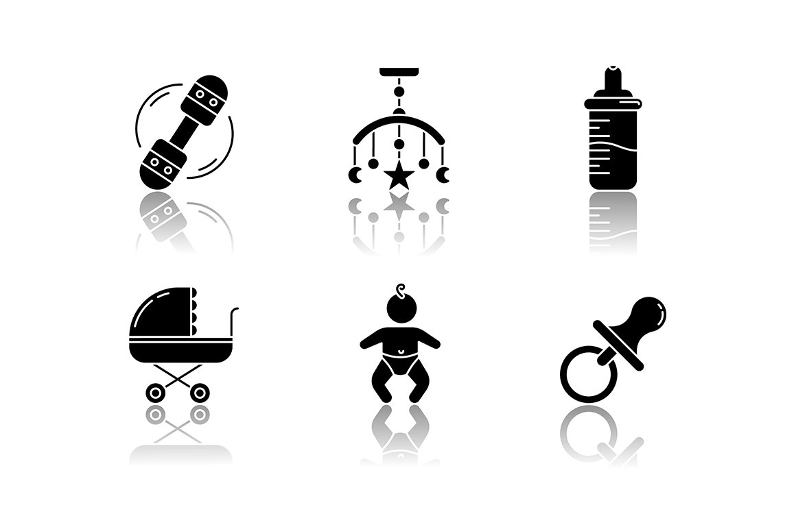Baby care service drop shadow icons cover image.