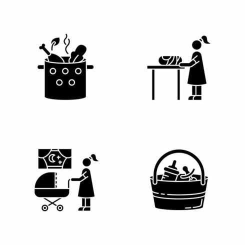 Babysitter service black glyph icons cover image.