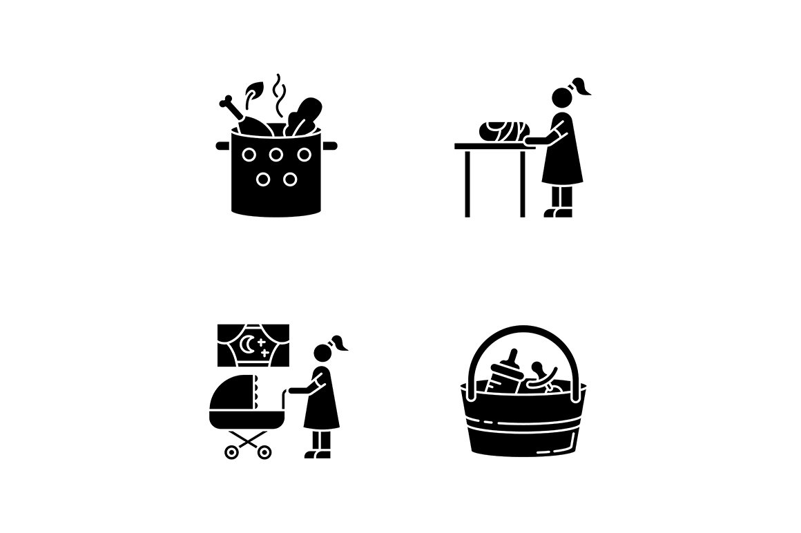 Babysitter service black glyph icons cover image.