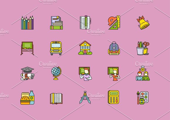 Colorful School Thin Lines Icons cover image.
