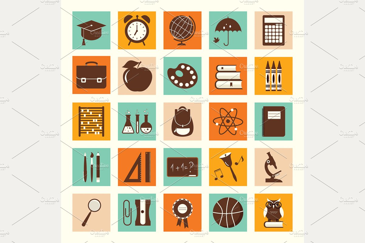 back to school icons set 534