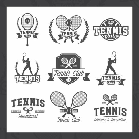 Tennis sports logo and labels cover image.