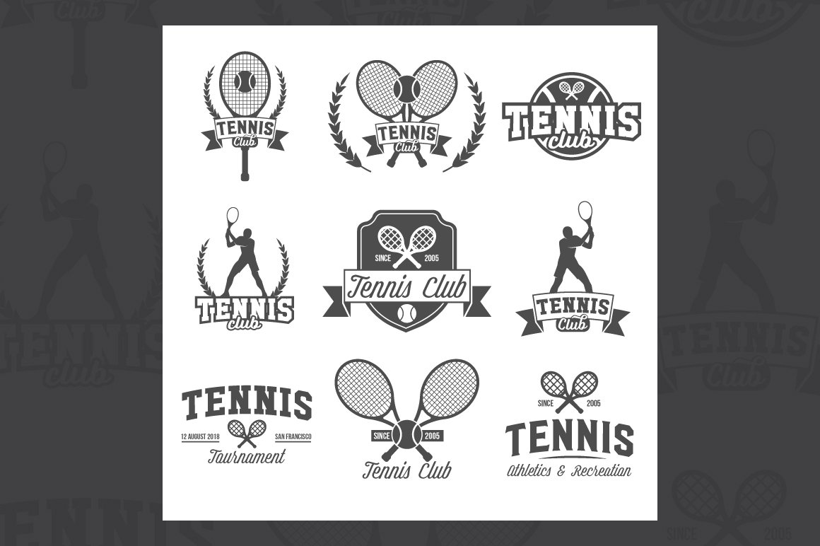 Tennis sports logo and labels cover image.