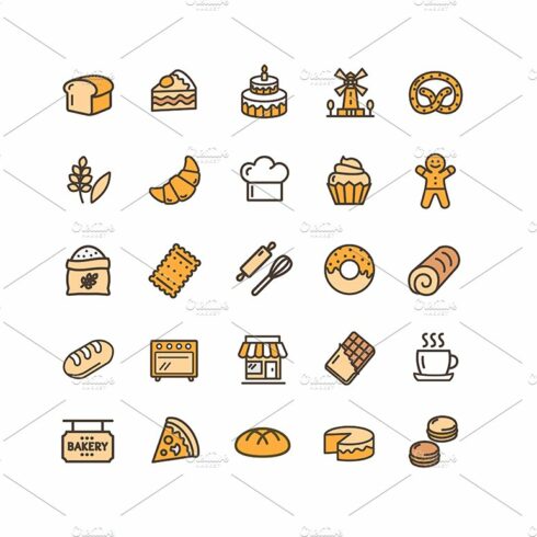 Bakery Thin Line Icon Set. Vector cover image.