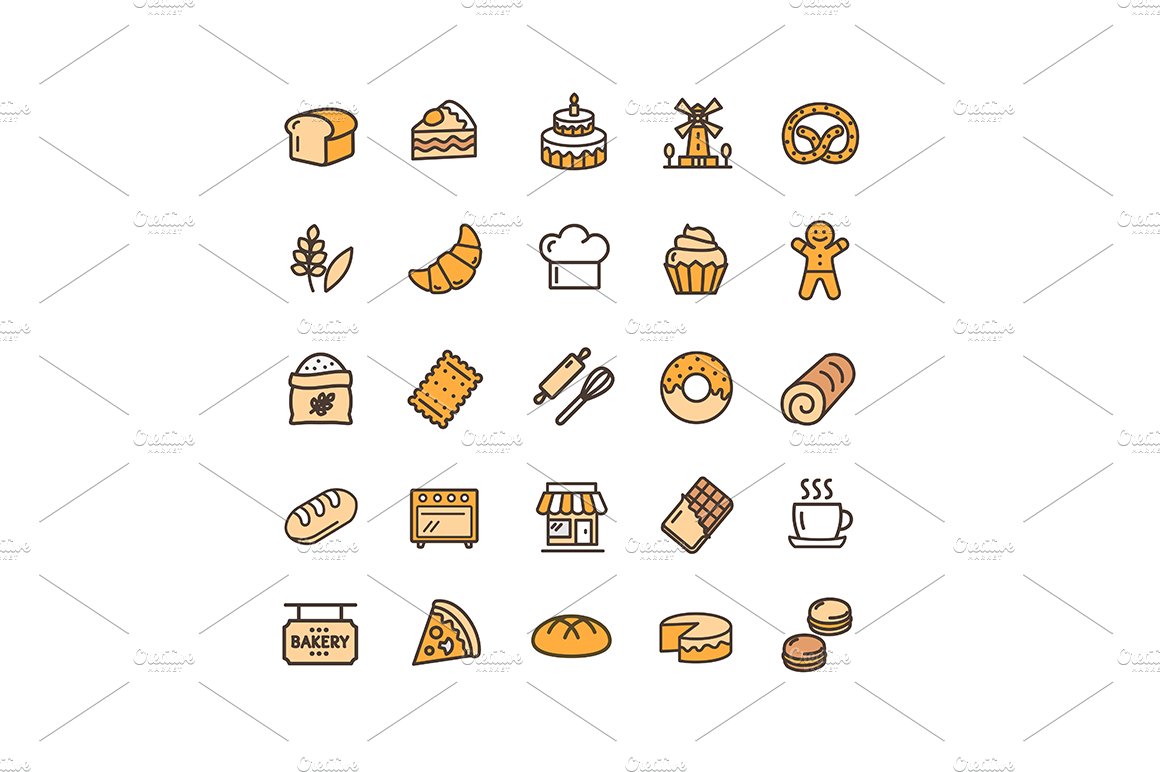 Bakery Thin Line Icon Set. Vector cover image.