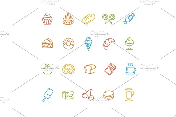 Bakery and Pastry Icons Set. Vector cover image.